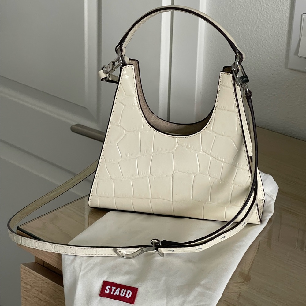 STAUD Mini Croc Embossed Leather Hobo Bag